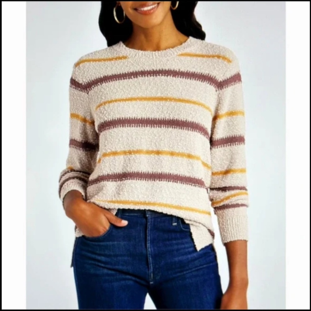 Mason & Belle Ellie Textured Striped Sweater Cream, Brown, Yellow Size L - NWT